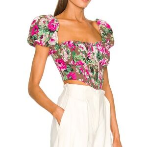 LPA Floral Puff Sleeve Blouse - Pink and Green
